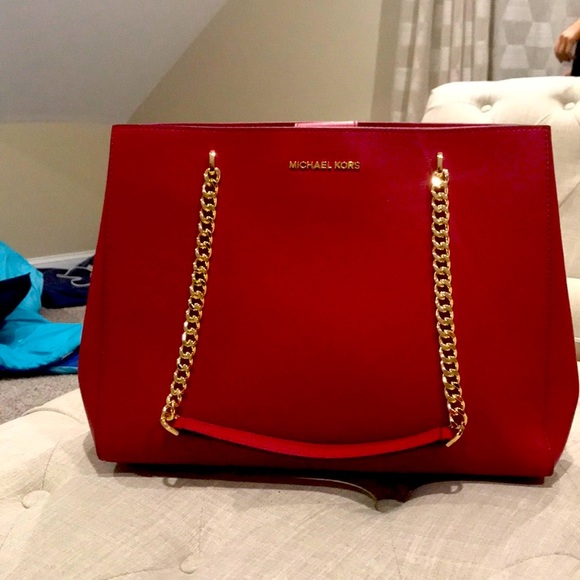 Michael Kors Handbags - Red Michael Kors Ellis Large Tote [Leather]
